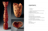 On the left, "The Lindquist Legacy" by Schiffer Publishing, Ltd. displays three intricately carved wooden vessels; on the right, a contents page outlines chapters and topics on woodturning and landscape art.