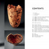 On the left, "The Lindquist Legacy" by Schiffer Publishing, Ltd. displays three intricately carved wooden vessels; on the right, a contents page outlines chapters and topics on woodturning and landscape art.