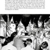 A black-and-white photo from "Ku Klux Terror" by Schiffer Publishing, Ltd. depicts men in KKK robes and hoods at a 1946 initiation; one holds an American flag as Dr. Samuel Green stands in front with a sword, reflecting KKK history.
