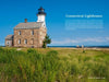 A historic stone lighthouse on the coast overlooks the ocean, surrounded by green grass—an ideal scene for enthusiasts. "Lighthouses and Coastal Attractions of Southern New England" by Schiffer Publishing, Ltd. is featured in white text beside the building.