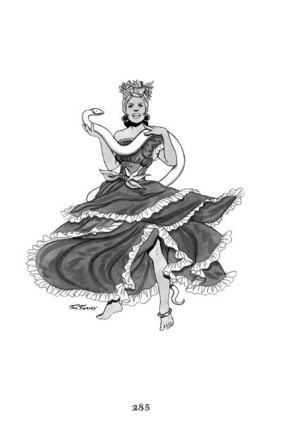 A woman in a ruffled, layered dress and headpiece dances barefoot, her dress swirling around her like a spirit from "Paranormal Mississippi River" by Schiffer Publishing, Ltd.