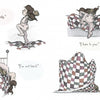 A child with a teddy bear tries to avoid bedtime, saying “I’m thirsty” and “I have to pee,” as they snuggle a checkered blanket in *Mabel and the Queen of Dreams* by Schiffer Publishing, Ltd.—the perfect bedtime story for children.