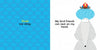 Left page: Blue ovals introduce shapes for kids. Right page: A gray character with an oval blue head, and a nest with bird and heart. From "My New Haircut" by Schiffer Publishing, Ltd.—great for children or gentle math learning.