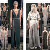 The SFP LookBook: Mercedes-Benz Fashion Week Fall/Winter 2014 Collections by Schiffer Publishing, Ltd. showcases runway models in elegant, flowing neutral-toned gowns with intricate detailing, beads, metallics, and a striking silver headpiece.