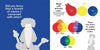 A cartoon poodle asks, "Did you know a branch of science studies colors?" On the right, Schiffer Publishing's My New Friends shows animals in red, yellow, and blue circles to teach preschoolers about primary and secondary colors.