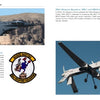 A page from "The USAF Weapons School at Nellis Air Force Base Nevada" by Schiffer Publishing, Ltd. features a fighter jet, an MQ-1 UAV in flight, and two USAF squadron patches with descriptions.