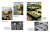 A two-page spread in *Emerging from the Shadows, Vol. II* by Schiffer Publishing, Ltd. showcases six colorful concept art illustrations of California amusement park scenes by women artists, each labeled and credited.