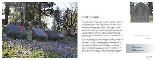 Hudson Valley Reflections by Schiffer Publishing, Ltd. features a tranquil cemetery in New York’s Hudson River Valley with tombstones among colorful wildflowers beneath green trees. A close-up of an old inscribed gravestone appears on the right.
