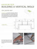 A magazine page from "Making Concrete Countertops with Buddy Rhodes" by Schiffer Publishing, Ltd. shows vertical mold instructions with a plan view diagram and photos of hands measuring materials using a ruler and T-square.