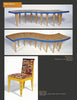 Mind & Hand by Schiffer Publishing, Ltd. features three pieces of contemporary studio furniture: two wavy benches with blue edges and spiral legs, and a yellow zigzag chair—ideal for interior designers seeking handmade style.