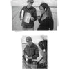 Two people stand on a beach with electronic devices and papers, investigating the paranormal. The ocean and sand set the stage for possible Delaware ghost stories, as featured in Ghosts of Delaware from Schiffer Publishing, Ltd.