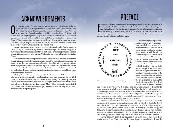 A page from "Spirits Speak of the Universe" by Schiffer Publishing, Ltd., featuring Barry Strohm’s intriguing stories of alien encounters and his communications with extraterrestrials.