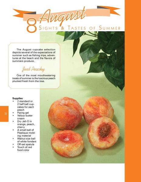 The cover of "A Year of Cupcakes" by Schiffer Publishing, Ltd. showcases peaches and offers inspiring mini-cake designs with creative decorating ideas.