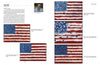 A magazine spread showcases “Stars & Stripes” by Schiffer Publishing, Ltd., with an artist profile, portrait, and five textured American flag artworks. Captions highlight American pride and the use of patriotic symbols in each piece.