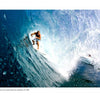 In "Flying Through the Clouds" by Schiffer Publishing, Ltd., a surfer skillfully rides within a curling blue wave, white water spraying around him—capturing the intensity and thrill of surfing up close.