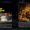 A magazine spread from Schiffer Publishing, Ltd.’s "West Virginia's Dark Tourism" features text and a helmet photo on the left, with a large right-side image of explorers in an illuminated underground cave among eerie rock formations.