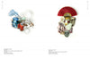 Two abstract mixed-media art pieces from "Chinese Contemporary Jewelry Design" by Schiffer Publishing, Ltd. are shown: the left collage has blue tassels, pearls, coral, and plastic; the right features a red fan, sculpted faces, and a shell.