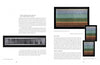 A two-page spread from Schiffer Publishing, Ltd. showcases Ondulé Textiles: four rectangular striped artworks in earth tones, varying in size and orientation, with captions and weaving instructions beside them.