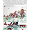 A magazine page features text on Native American art and two paintings, including a larger artwork by Quincy Tahoma, from Schiffer Publishing, Ltd., showing a procession of Indigenous people on horseback in a vivid Santa Fe landscape.