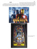 A page from The Pinball Compendium by Schiffer Publishing, Ltd. shows a promo image of Iron Man and War Machine above an Iron Man pinball playfield, with text on the left about Iron Man’s release and the game's history in pinball.