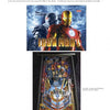 A page from The Pinball Compendium by Schiffer Publishing, Ltd. shows a promo image of Iron Man and War Machine above an Iron Man pinball playfield, with text on the left about Iron Man’s release and the game's history in pinball.