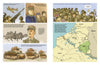 Knights of the Skull, Vol. 1 by Schiffer Publishing, Ltd. features a WWII graphic non-fiction page with illustrated soldiers, tanks, planes, German Panzer units, and a detailed map showing Blitzkrieg battles across France, Belgium, and England.