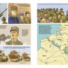 Knights of the Skull, Vol. 1 by Schiffer Publishing, Ltd. features a WWII graphic non-fiction page with illustrated soldiers, tanks, planes, German Panzer units, and a detailed map showing Blitzkrieg battles across France, Belgium, and England.