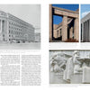 A two-page spread from WPA Buildings by Schiffer Publishing, Ltd. features text and four images showcasing neoclassical, Art Deco, and WPA Moderne government buildings in Washington, D.C. and Harrisburg, PA.