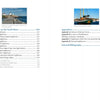 Two pages from Schiffer Publishing, Ltd.'s "Lighthouses and Coastal Attractions of Southern New England": the left lists North Shore and southern New England lighthouses under a photo of Eastern Point Light; the right shows appendices, bibliography, and a sailboat photo.