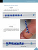 An instructional page in *Off-Loom Woven Bead Necklaces* by Schiffer Publishing, Ltd. shows how to weave a square stitch with blue beads, using close-up photos to guide you through threading beads for Row 1 and Row 2.