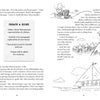 Two book pages from *Just One Thing!* by Schiffer Publishing, Ltd.: Left shows a Create a Biome activity and a child smelling paper; right has story text, doodles of a climber, and kids sailing—ideal for ages 8-12 who enjoy funny, hand-drawn books.