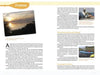 A two-page spread from "Kayak Fishing the Northern Gulf Coast" by Schiffer Publishing, Ltd. features text, a sunset over water with palm leaves, a kayaker, and a small blue kayak on a Northern Gulf Coast waterway bank.
