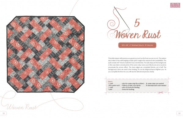 The Fiona Quilt Block by Schiffer Publishing, Ltd. features woven rust, black, and gray rectangles in a geometric pattern with a thin black border—ideal for beginner quilters or anyone seeking fresh quilt inspiration.