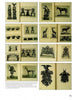 A grid collage of vintage book pages featuring black-and-white photos and illustrations of ornate Black Forest woodcarvings—furniture, animal sculptures, and decorative pieces—from "Black Forest Woodcarvings" by Schiffer Publishing, Ltd. Page 163 is shown.