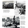 A page from "Night Cats and Corsairs" by Schiffer Publishing, Ltd. shows three black-and-white WWII photos: an airfield aerial view, a pilot by a Grumman F6F Hellcat, and another in a Vought F4U Corsair among palm trees, each with captions.
