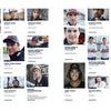 A two-page spread in The Athlete's Cookbook by Schiffer Publishing, Ltd. displays headshots of male and female athletes in a grid, each labeled with their name and profile details; some wear hats or helmets.