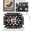 A page from *Hooked Rugs of The Deep South* by Schiffer Publishing, Ltd. features three Southern folk art textiles: a rooster mat on a checkerboard, two round floral hooked rugs, and a large embroidered woolen flower mat, each with captions.