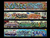 Four vibrant graffiti murals on Brooklyn brick walls, each with bold abstract lettering, featured in "Fresh Paint" by Schiffer Publishing, Ltd., with artist credits: Vicar, Ince; Truce4, Hepkat, Heat; Eras, Cras, Chaws; Dets, Jmex, Monk.