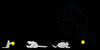 A sequence of four origami-style paper animals from "Cats" by Schiffer Publishing, Ltd. shows a mouse with a yellow ball, a cat approaching, the cat catching the mouse, and the cat resting contentedly by the ball on a black background.