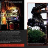 A two-page spread in "Coasting Around the UK" by Schiffer Publishing, Ltd. highlights the Vampire roller coaster with vivid photos of its glowing decor, suspended train, and lush scenery, plus text on its history and UK coaster legacy.