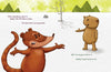An illustration from "Untitled" by Schiffer Publishing, Ltd. features a frustrated coatimundi and a calm capybara in snow by a barren tree and hills, with dialogue above them that hints at a playful story.