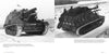 Two black-and-white photos from Schiffer Publishing, Ltd. show WWII German Hummel and Nashorn/Hornisse self-propelled artillery on snowy terrain, with visible tracks, soldiers onboard, and camouflaged exteriors—one vehicle front, one rear view.