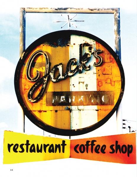 The cover of "Southern California Eats" by Schiffer Publishing, Ltd. features a weathered vintage sign for Jacks restaurant coffee shop, with faded retro lettering and some obscured letters, all set against a partly cloudy blue sky.