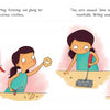 In "Geraldine and the Most Spectacular Science Project" by Schiffer Publishing, Ltd., Geraldine measures, cuts, and assembles a hexagon-shaped wheeled device for her science contest, but her disappointment shows as crumpled papers cover the table.