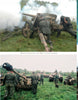 Two photos from "German World War II Reenacting" by Schiffer Publishing, Ltd. show soldiers in period uniforms firing artillery and standing by tanks on a grassy field, capturing the drama of a Wehrmacht reenactment.
