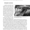 A page from "Spooky Creepy New England" by Schiffer Publishing, Ltd. shows text and a sepia photo of a woman on an old staircase, recounting Elizabeth's sad end and April finding a root cellar in the haunted New England tradition.