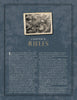A textured blue page from "Italian Small Arms of the First and Second World Wars" by Schiffer Publishing, Ltd. shows a black-and-white photo of trench soldiers with rifles and text: Chapter 2: Rifles, exploring Italian military firearms in WWI.