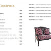 On the left, a table of contents displays chapters and pages; on the right, The Little Upholstery Book by Schiffer Publishing, Ltd. features an ornate wooden bench with black and pink fabric—perfect inspiration for beginner upholstery projects.