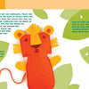 A colorful page from Schiffer Publishing, Ltd.'s "The Zenki Way" shows how to make a felt lion with orange and yellow pieces and green leaves, featuring numbered steps using templates, glue, and cut-out felt shapes.