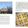 On the left is a church with a white steeple; on the right, a handwritten note about a friendship quilt and a woman holding a colorful vintage quilt. Text appears at the bottom. From *Quilts of Cumberland County* by Schiffer Publishing, Ltd.
